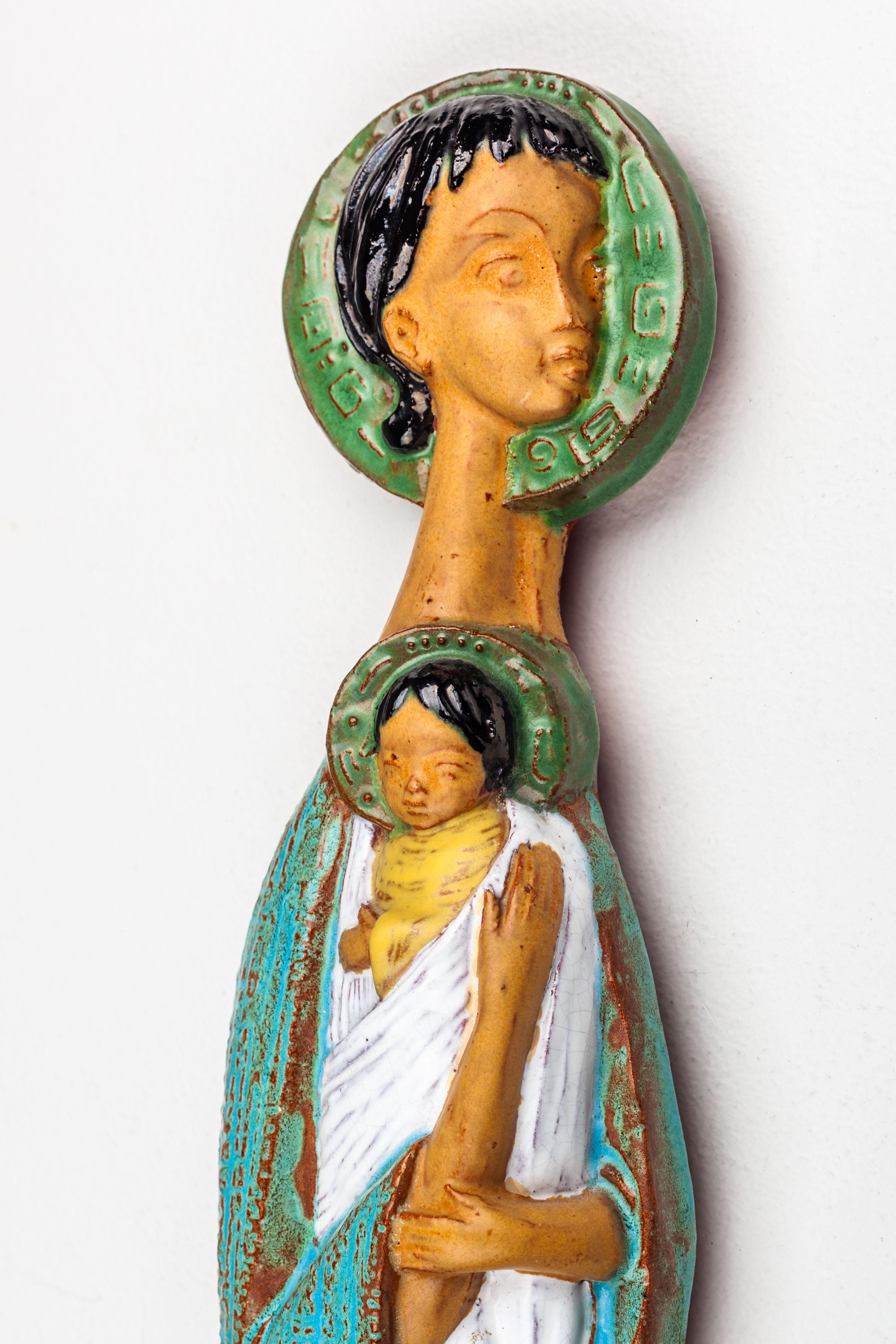 Modernist Greek Virgin Mary and Child Jesus Ceramic Wall Decoration For Sale 4