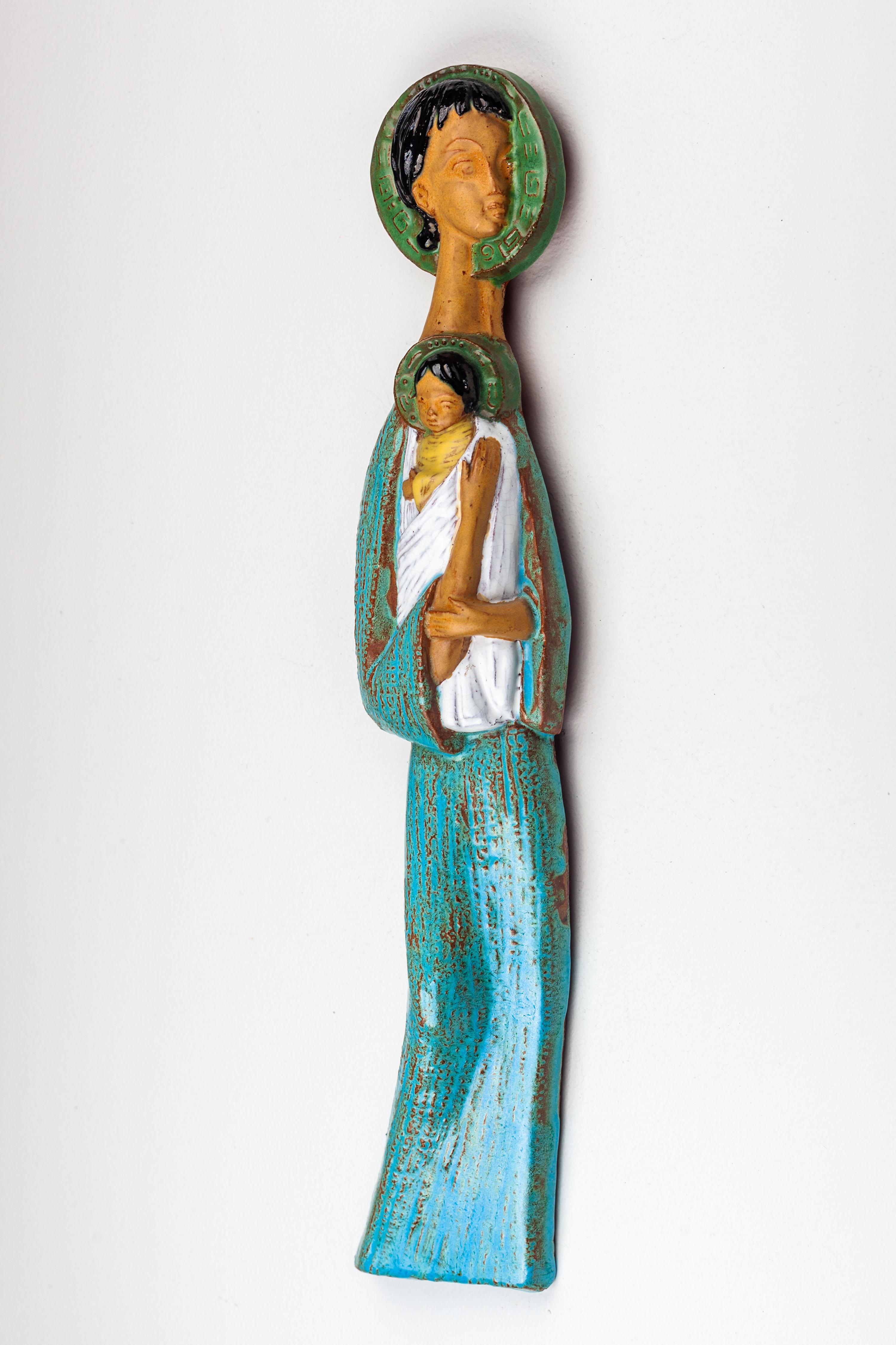 Modernist Greek Virgin Mary and Child Jesus Ceramic Wall Decoration For Sale 5