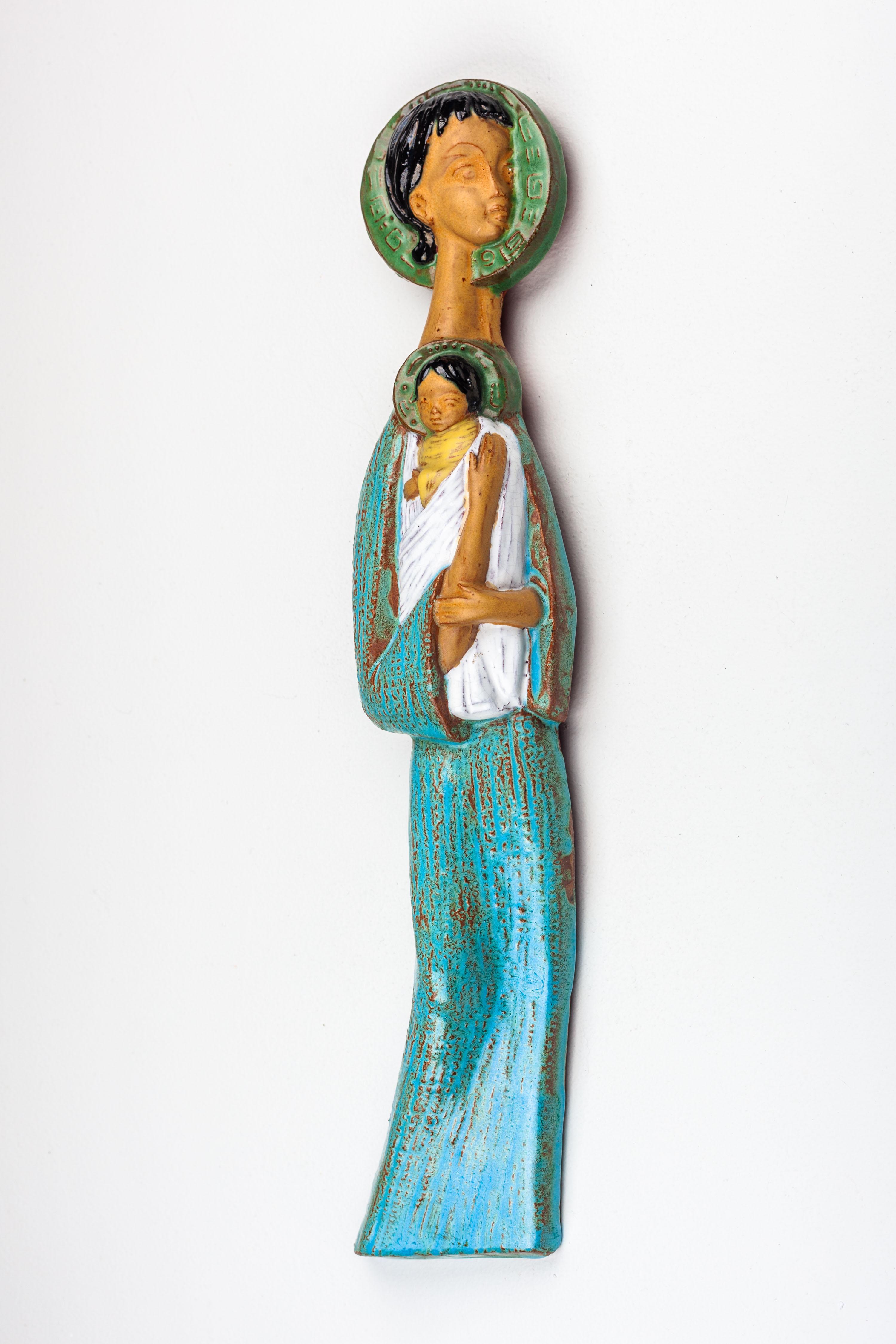 Modernist Greek Virgin Mary and Child Jesus Ceramic Wall Decoration For Sale 9