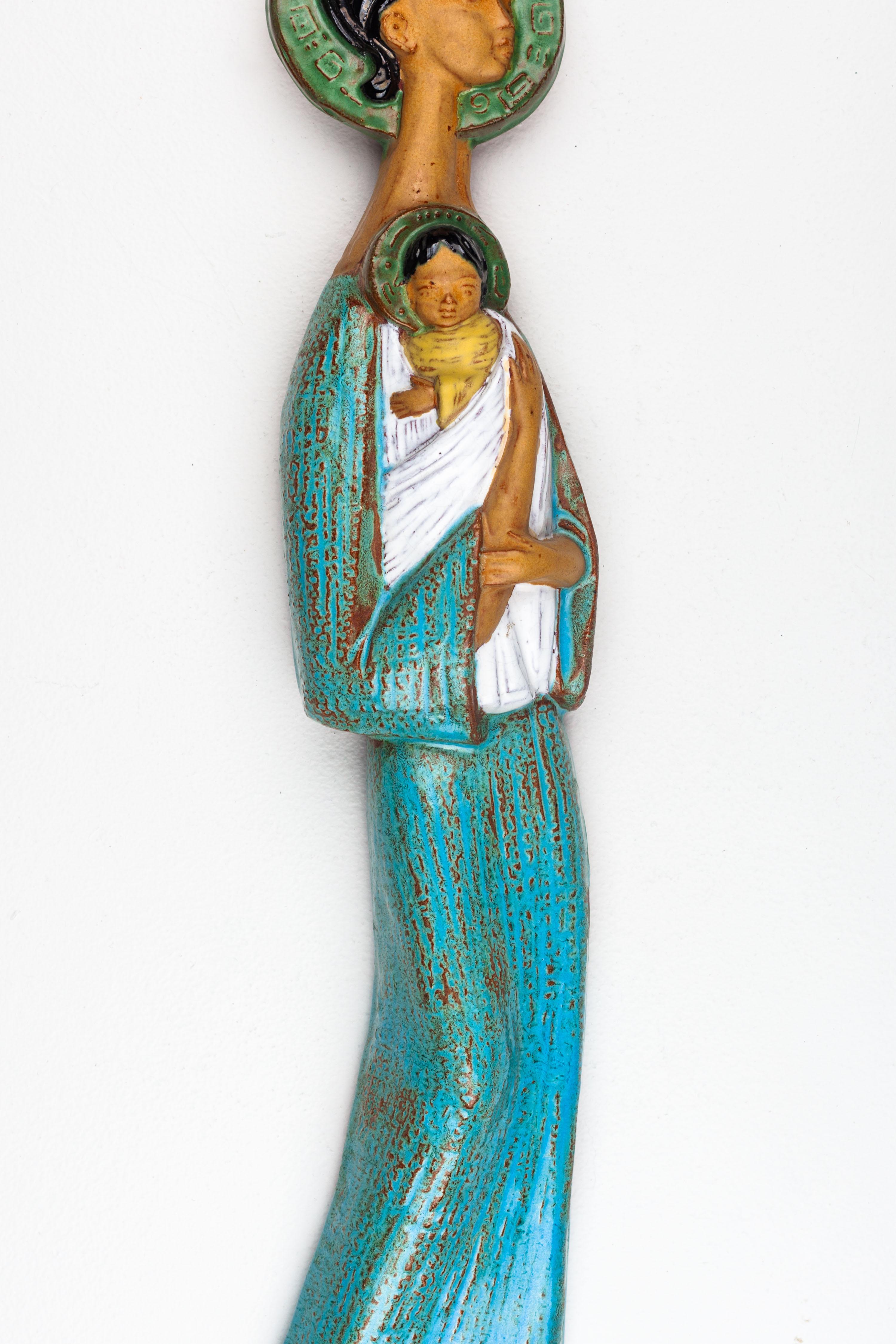 Modernist Greek Virgin Mary and Child Jesus Ceramic Wall Decoration For Sale 2