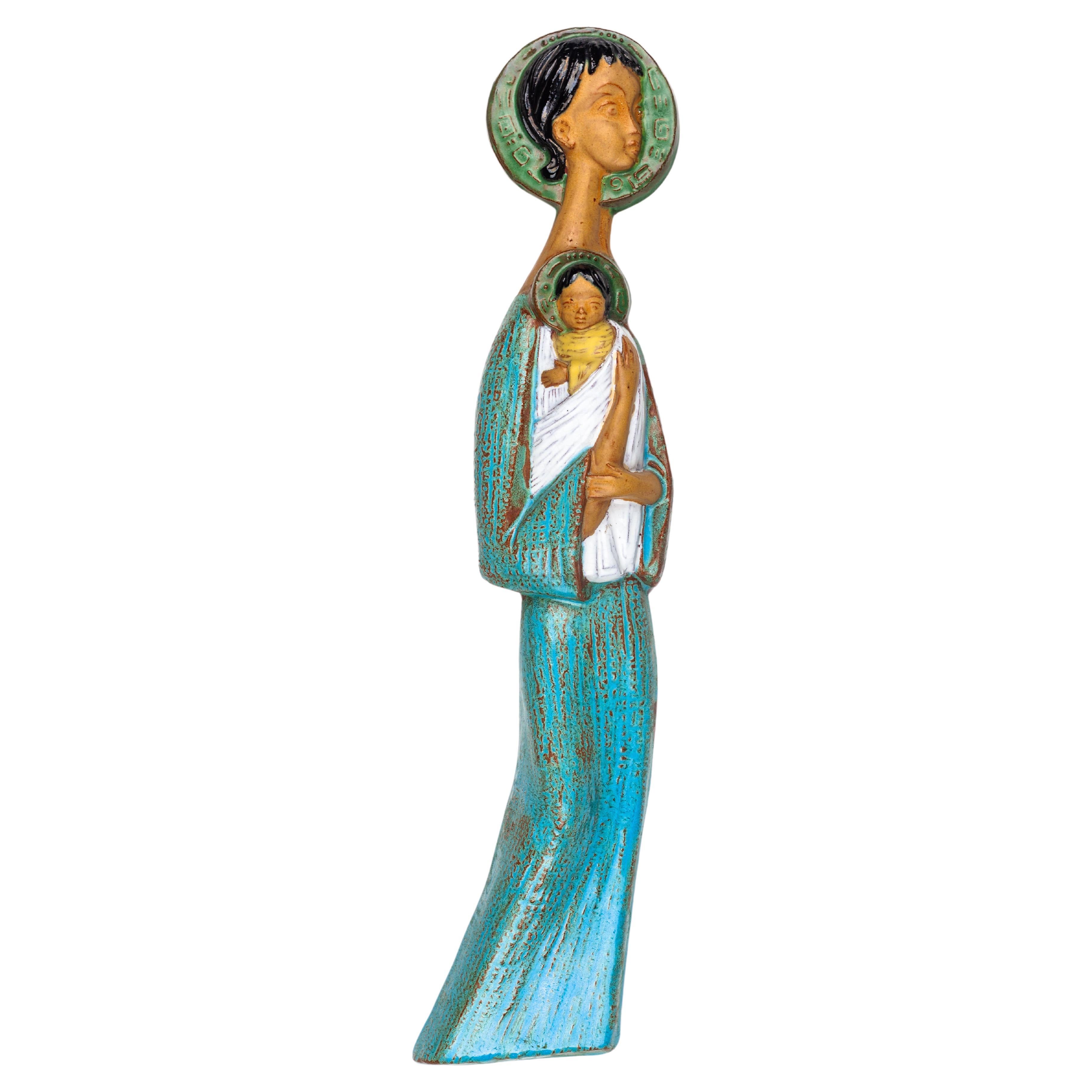 Modernist Greek Virgin Mary and Child Jesus Ceramic Wall Decoration For Sale