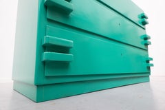 Modernist Green Belgian Chest with Three Drawers, Lacquered Wood, 1930s