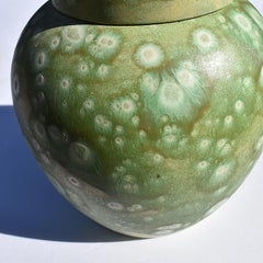 Modernist Green Ceramic Ginger Jar with Lid
