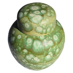 Vintage Modernist Green Ceramic Ginger Jar with Lid