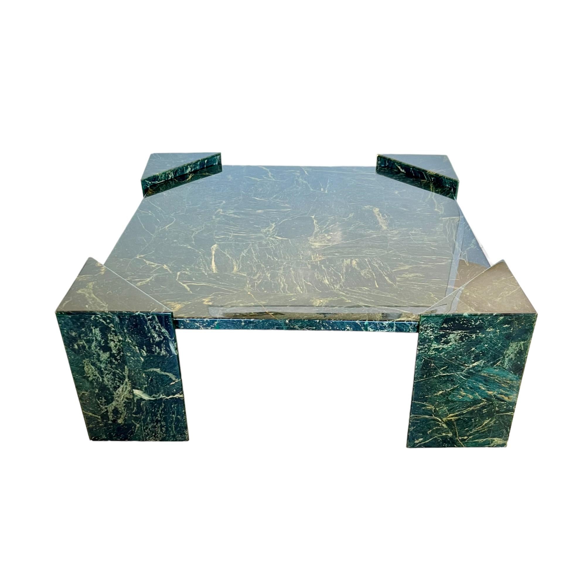 Hand-Crafted Modernist Green Faux Marble Fiberglass Cocktail Table, 1980s For Sale