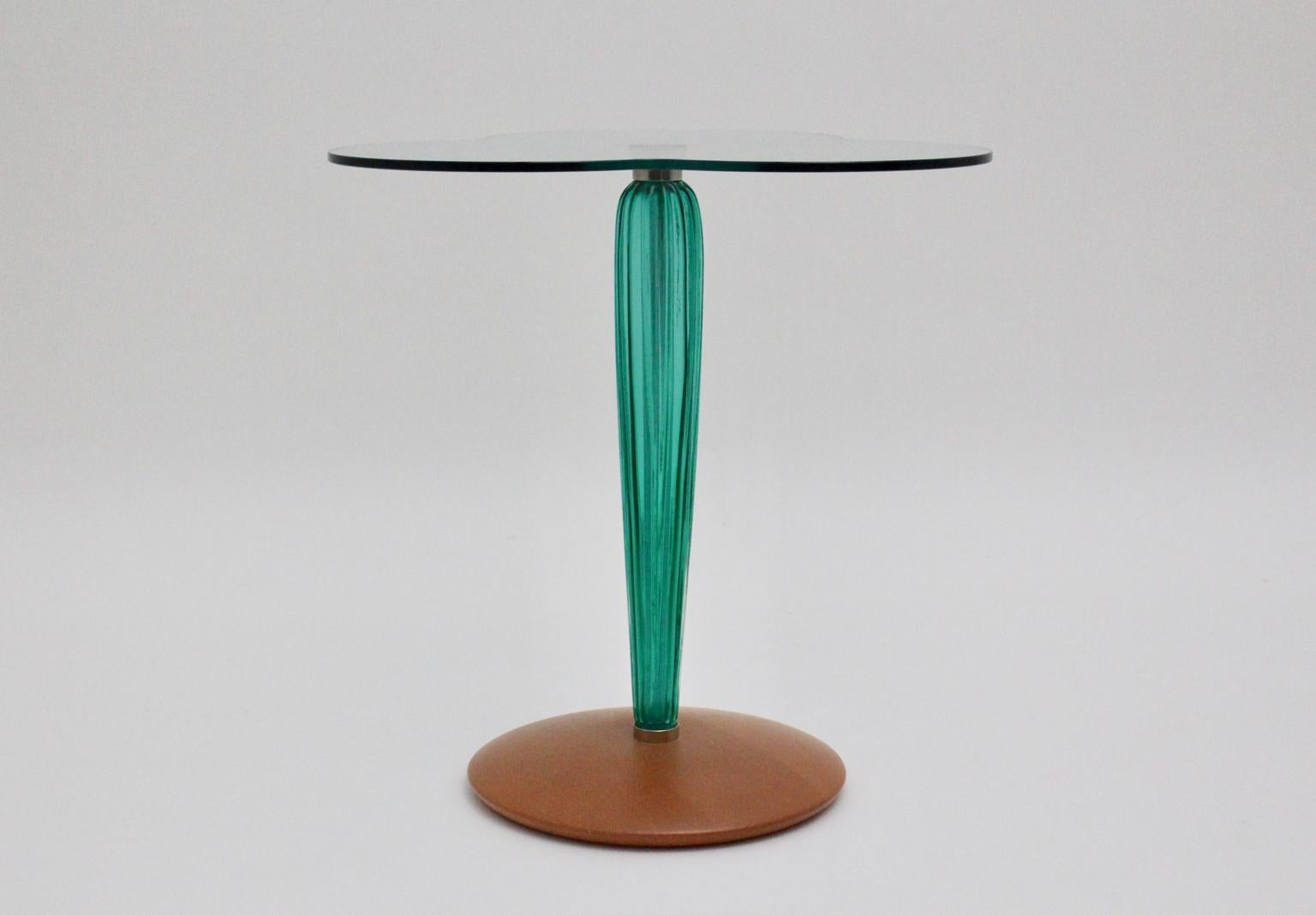 Modernist Green Glass Cloverleaf Vintage Side Table Seguso attr. Italy