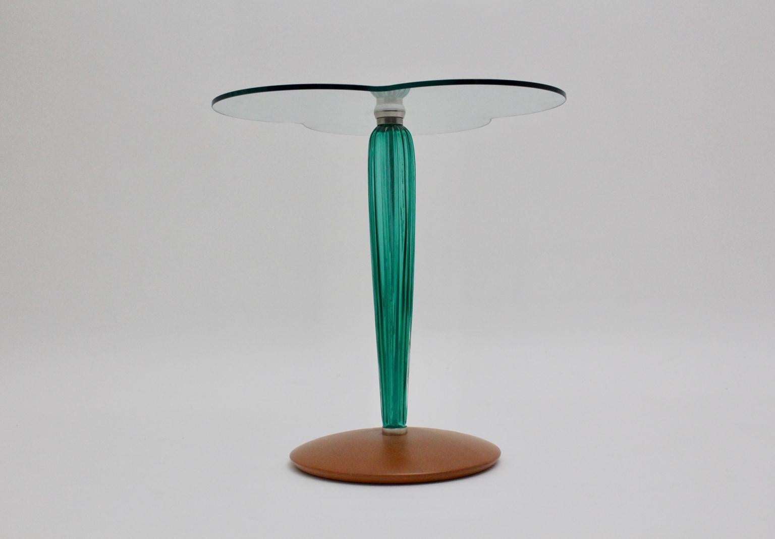 Modernist Green Glass Cloverleaf Vintage Side Table Seguso attr. Italy