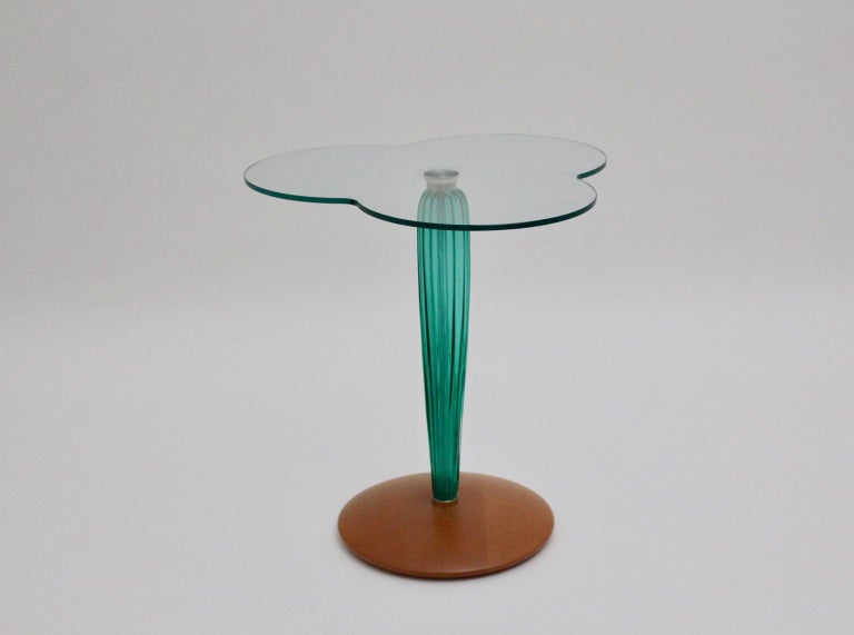 Modernist Green Glass Cloverleaf Vintage Side Table Seguso attr. Italy