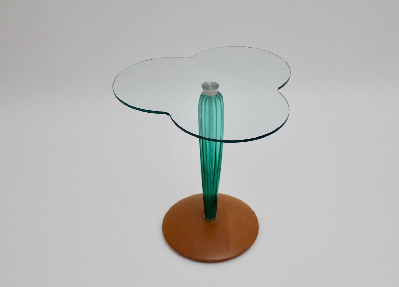Modernist Green Glass Cloverleaf Vintage Side Table Seguso attr. Italy