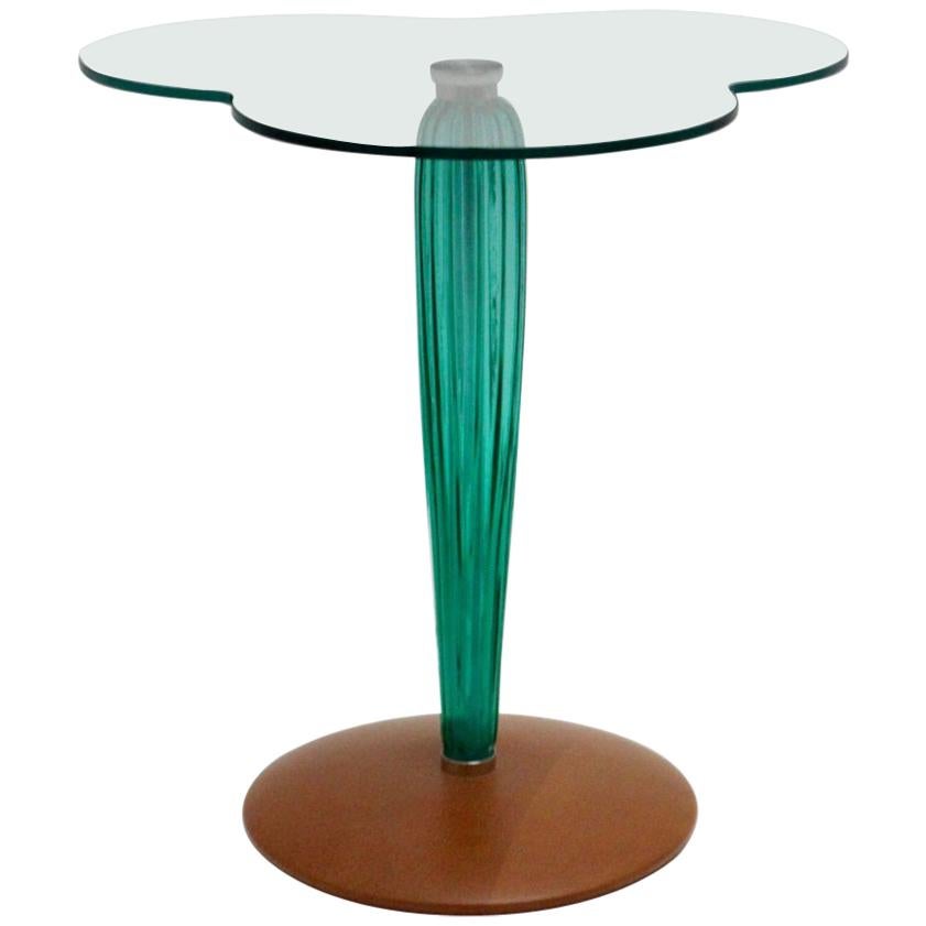 Modernist Green Glass Cloverleaf Vintage Side Table Seguso attr. Italy, c 1980