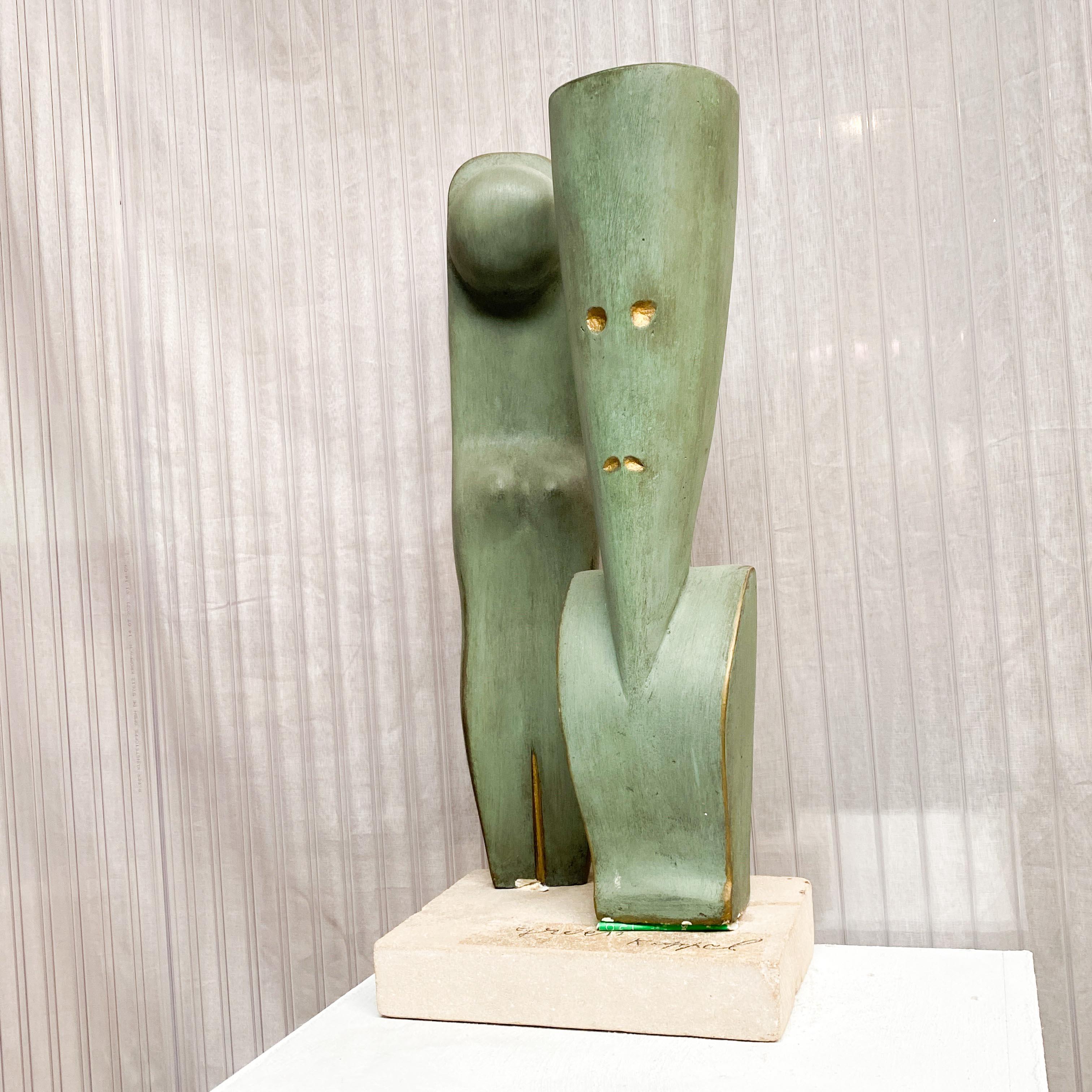 Mid-Century Modern Sculpture moderniste verte en pltre, couple, annes 1960 en vente