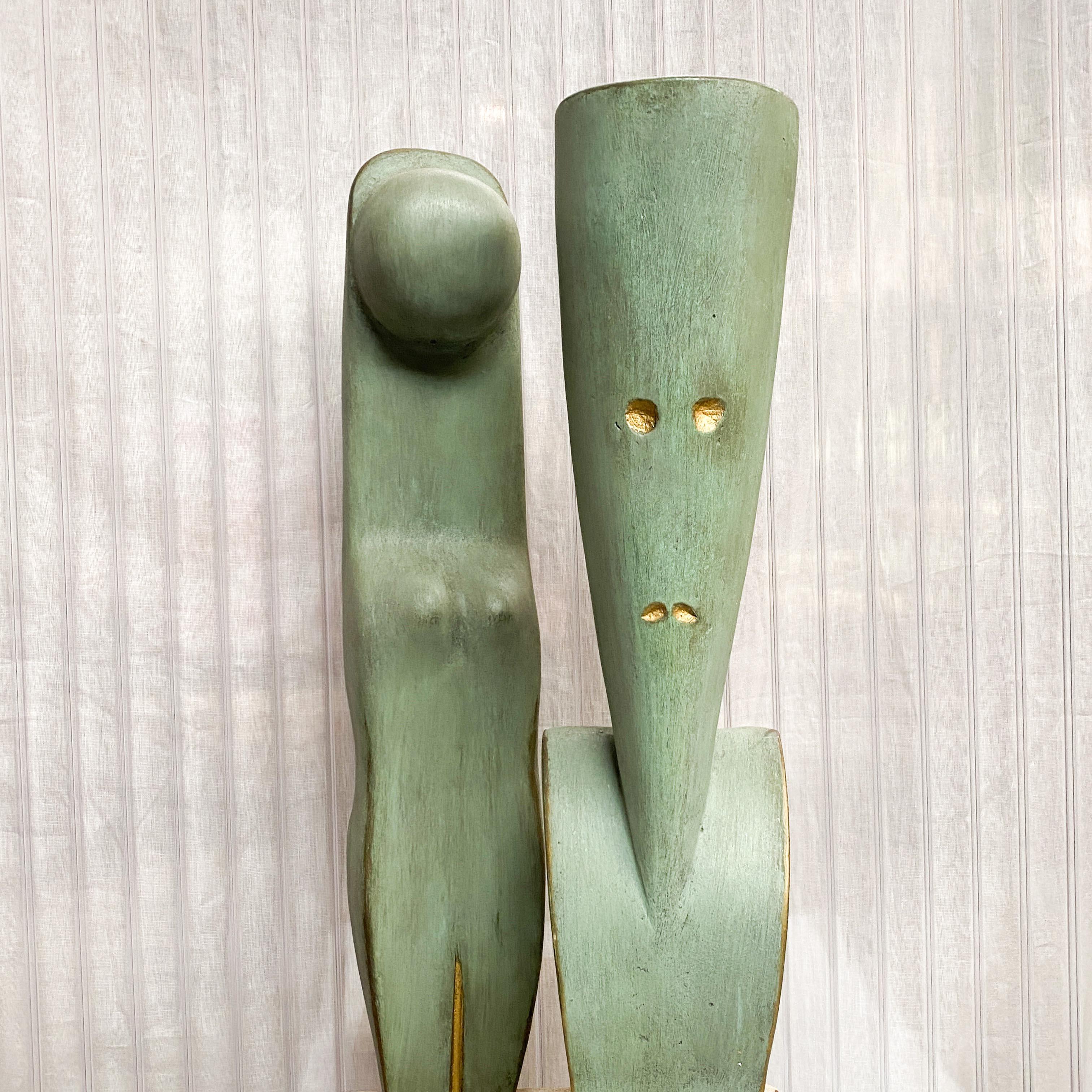 Plâtre Sculpture moderniste verte en pltre, couple, annes 1960 en vente