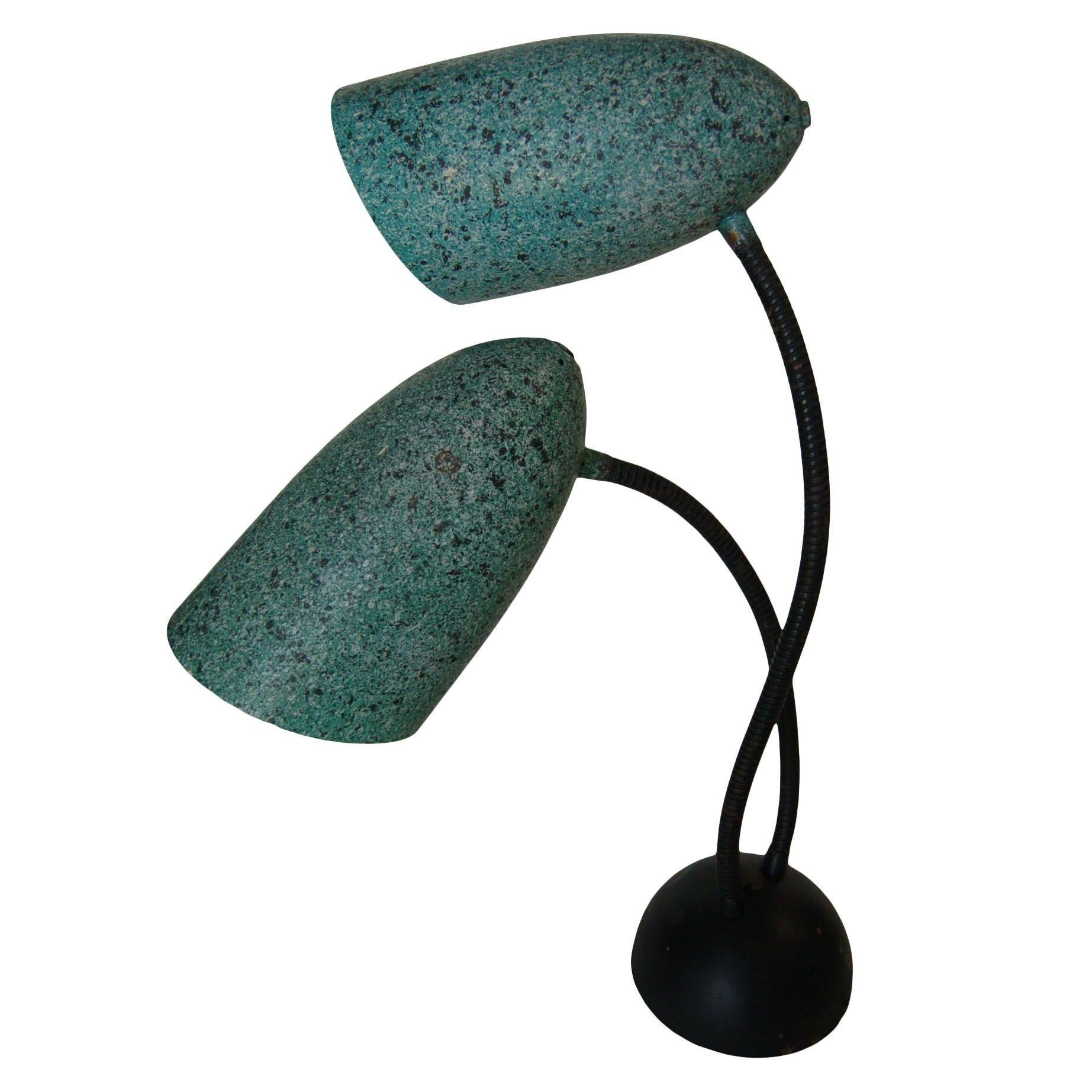 American Modernist Green Speckle Double Gooseneck Desk Table Lamp For Sale