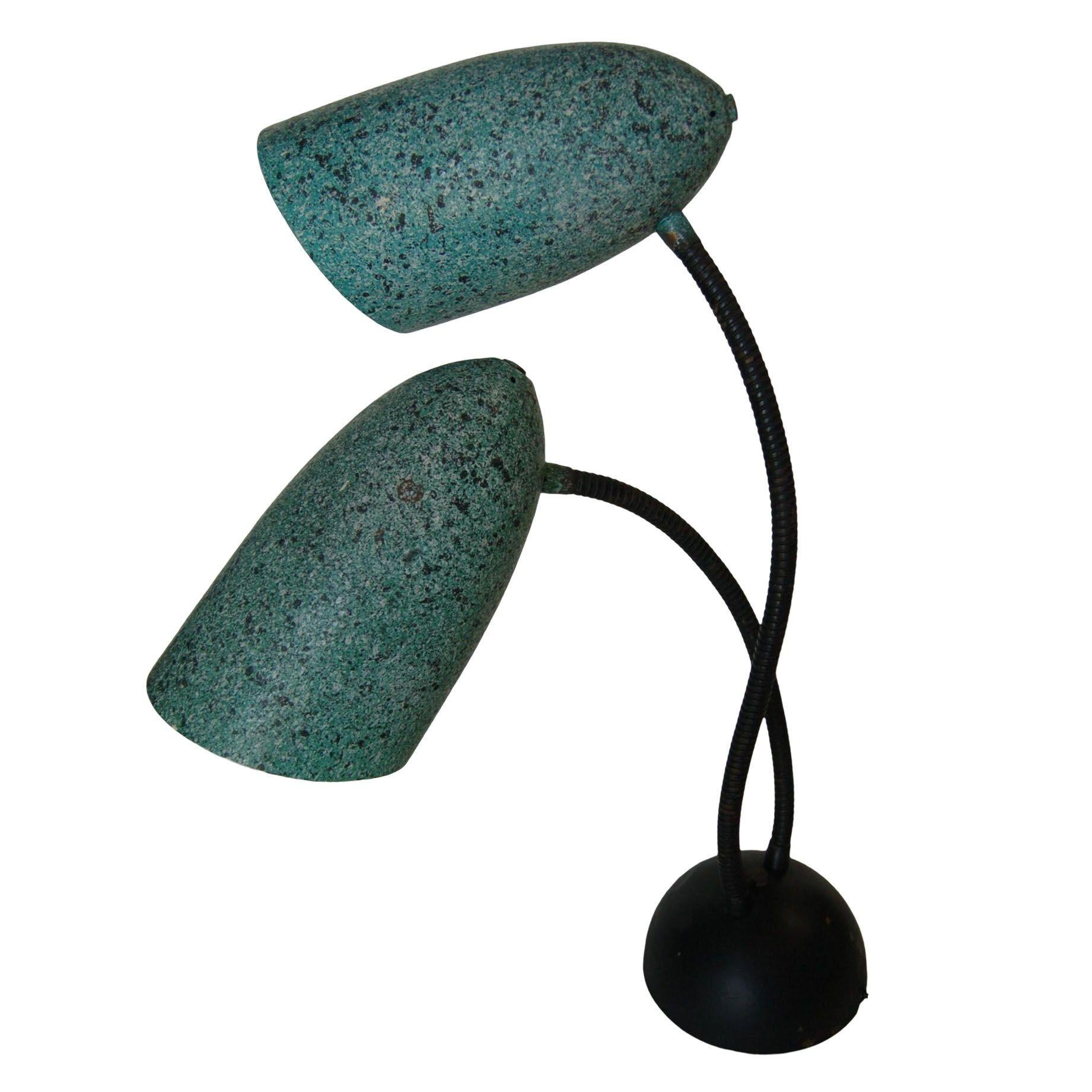 Modernist Green Speckle Double Gooseneck Desk Table Lamp In Excellent Condition For Sale In Van Nuys, CA