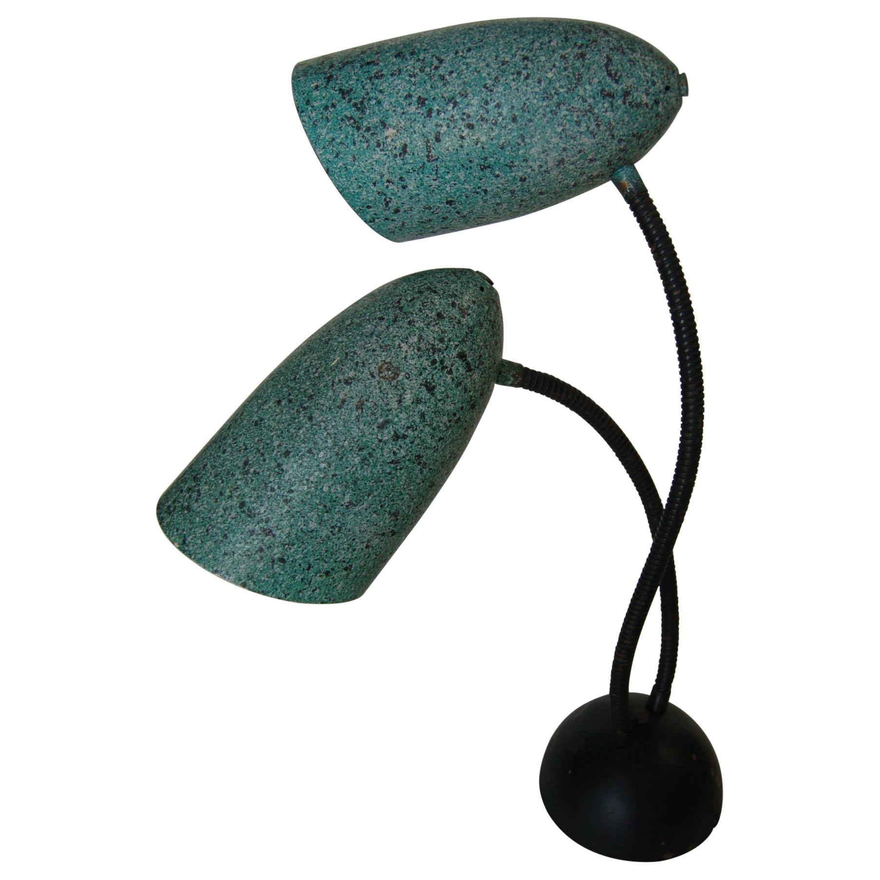 Modernist Green Speckle Double Gooseneck Desk Table Lamp For Sale