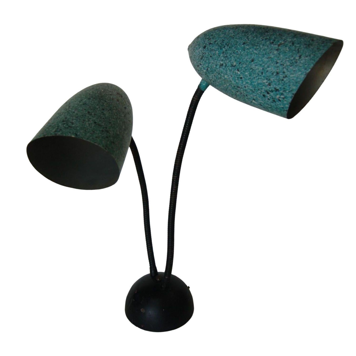 Modernist Green Speckle Double Gooseneck Desk Table Lamp
