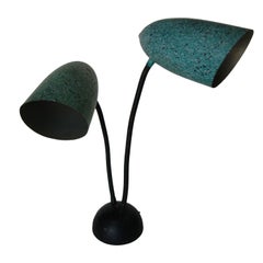 Retro Modernist Green Speckle Double Gooseneck Desk Table Lamp