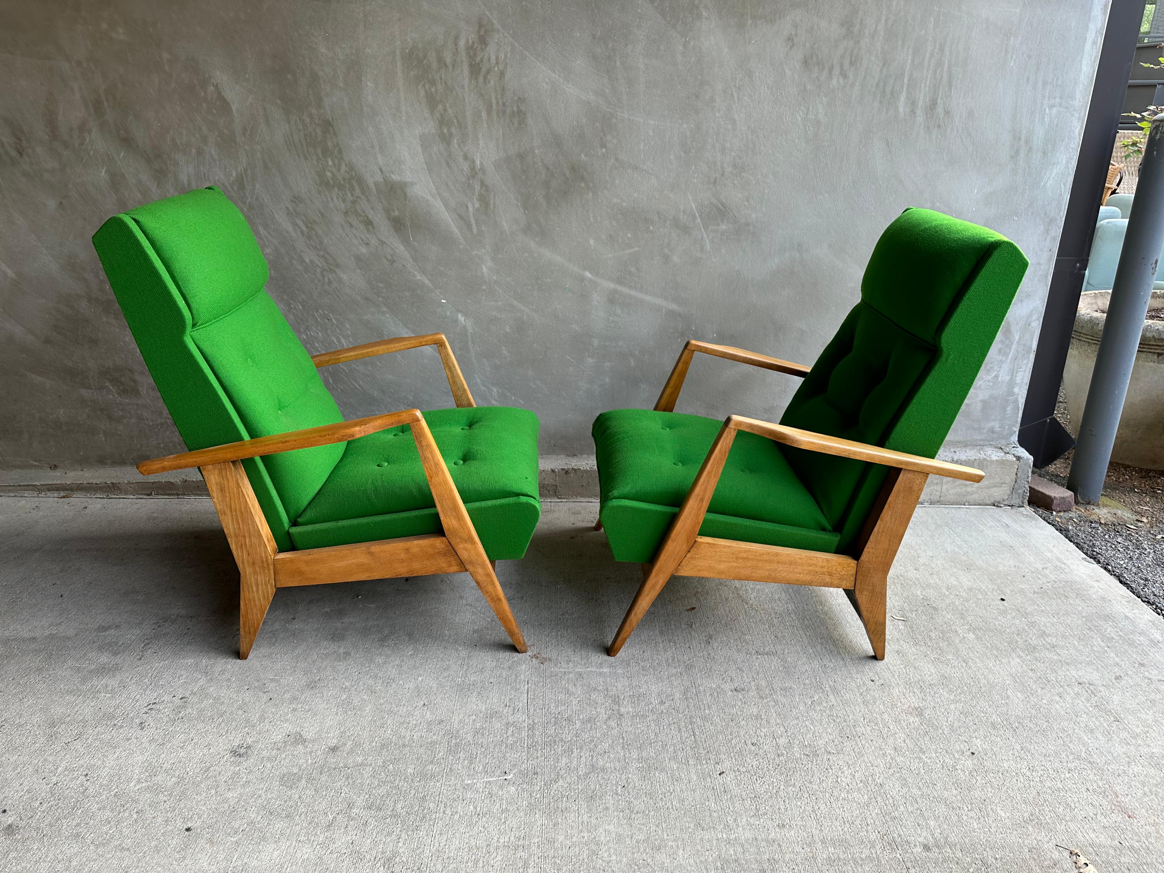 Mid-Century Modern Modernist Green Sprung Rocking Chairs, Italy, 1950's For Sale