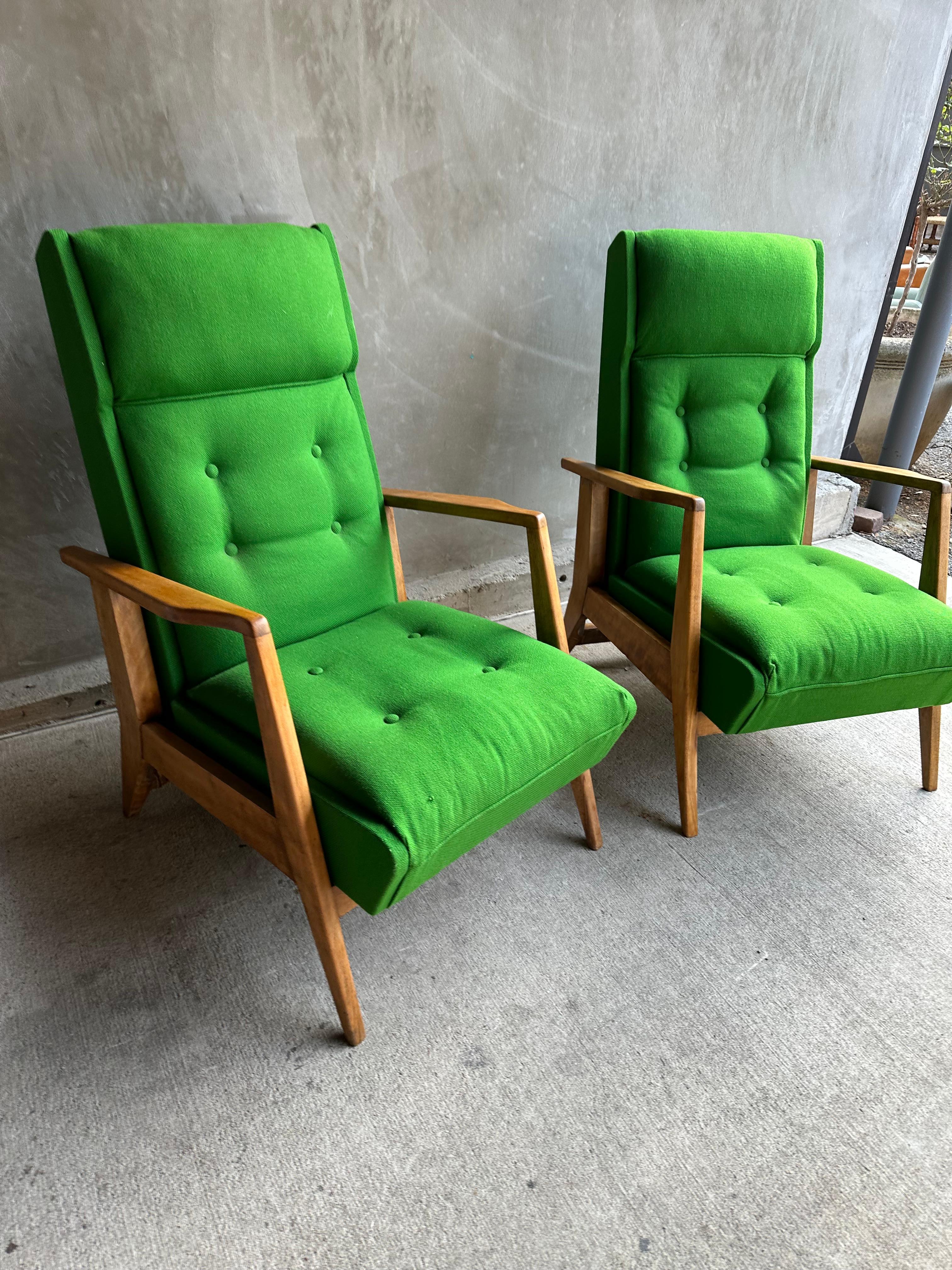 Modernist Green Sprung Rocking Chairs, Italy, 1950's In Good Condition For Sale In Austin, TX