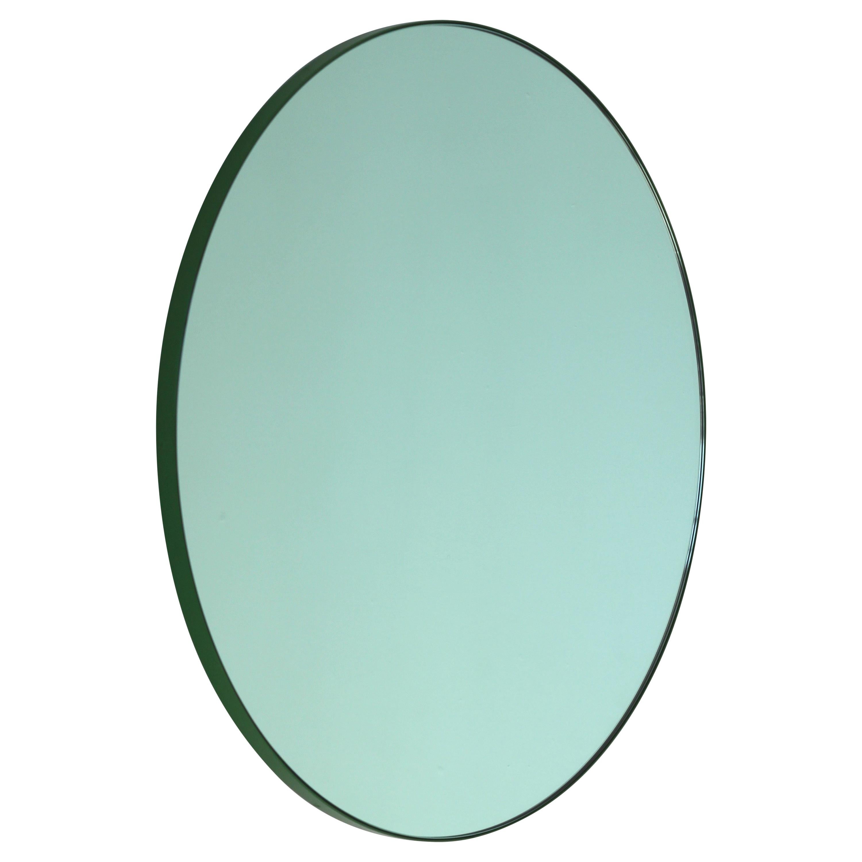 Orbis Green Tinted Modern Round Mirror with Green Frame - Medium