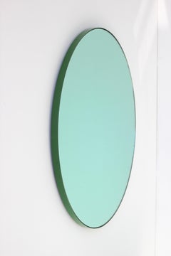 Orbis Green Tinted Modern Round Mirror with Green Frame - Medium