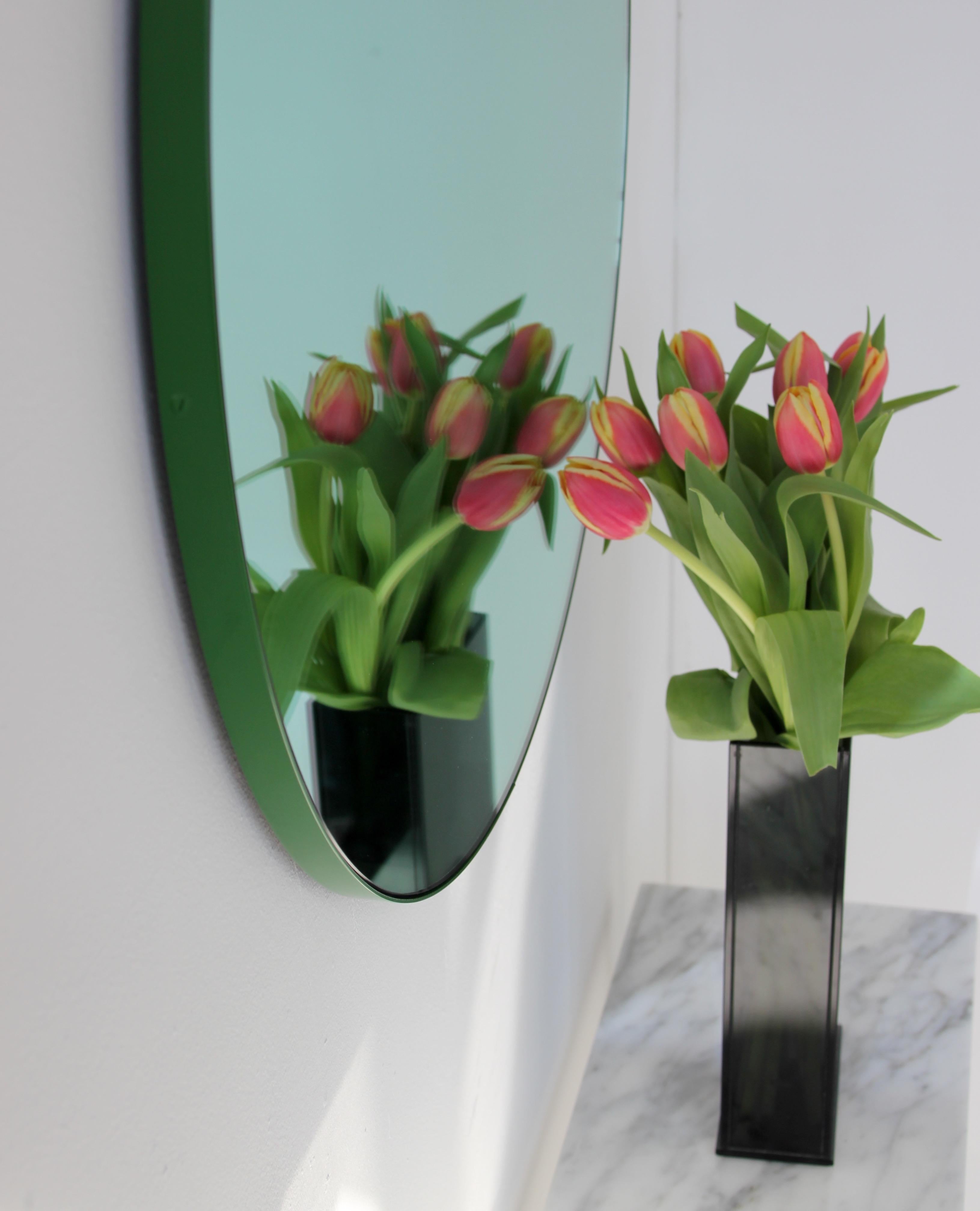 British Orbis Green Tinted Modern Round Mirror with Green Frame - Medium