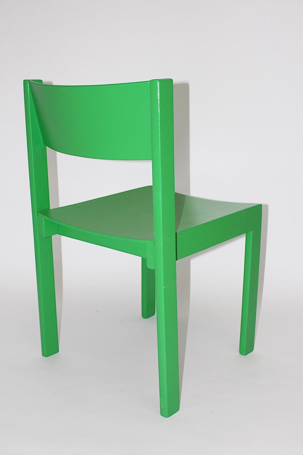Modernist Green Vintage Beech Stackable Dining Chairs 1950s Austria For Sale 4