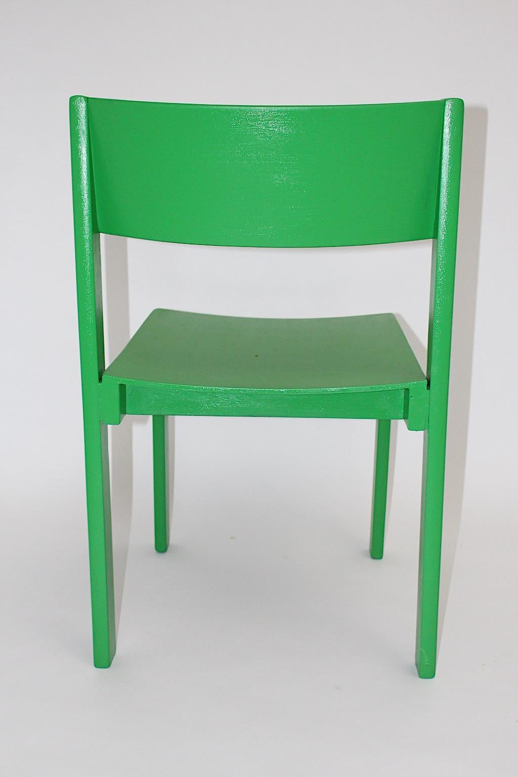 Modernist Green Vintage Beech Stackable Dining Chairs 1950s Austria For Sale 6