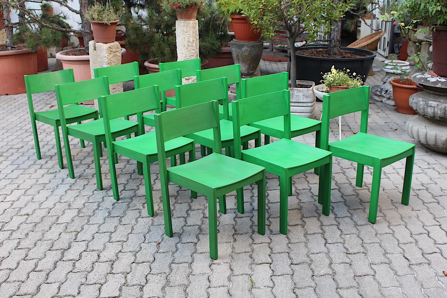 Modernist Green Vintage Beech Stackable Dining Chairs 1950s Austria For Sale 12