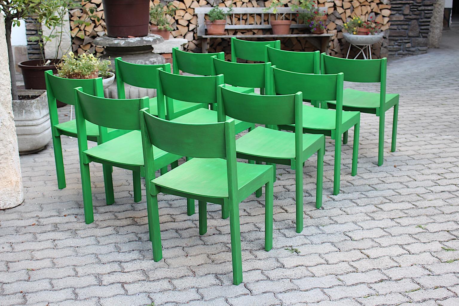 Modernist Green Vintage Beech Stackable Dining Chairs 1950s Austria For Sale 13