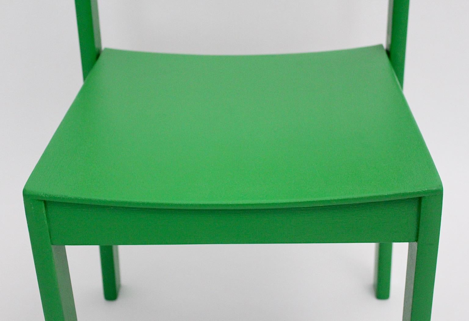 Lacquered Modernist Green Vintage Beech Stackable Dining Chairs 1950s Austria For Sale