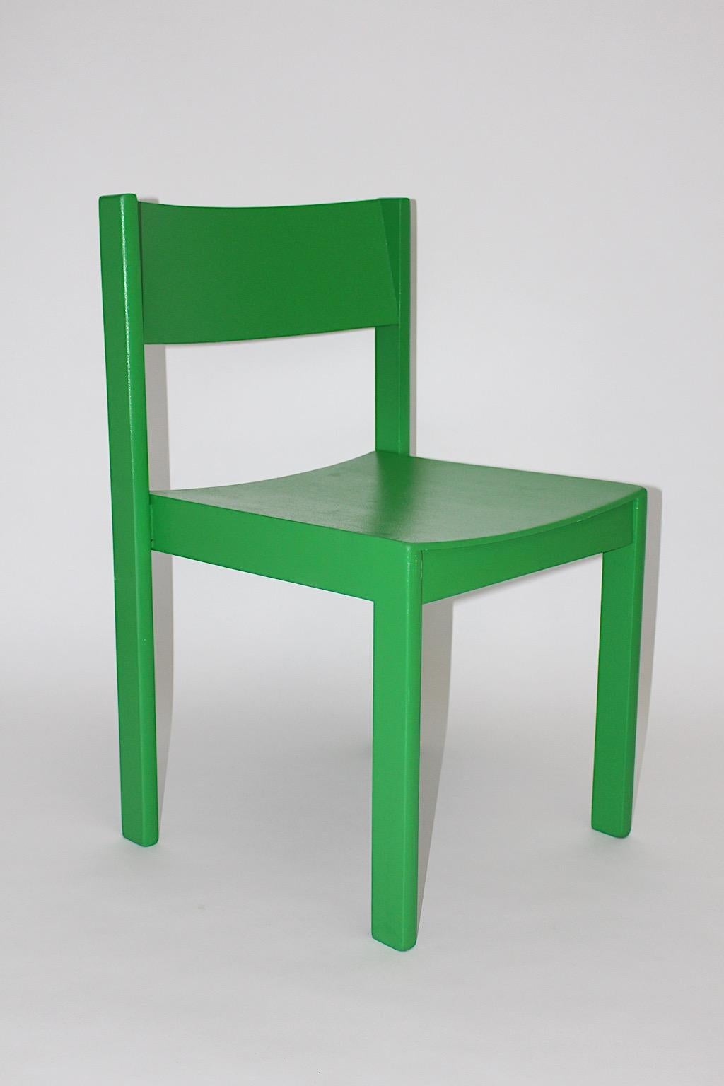 20th Century Modernist Green Vintage Beech Stackable Dining Chairs 1950s Austria For Sale