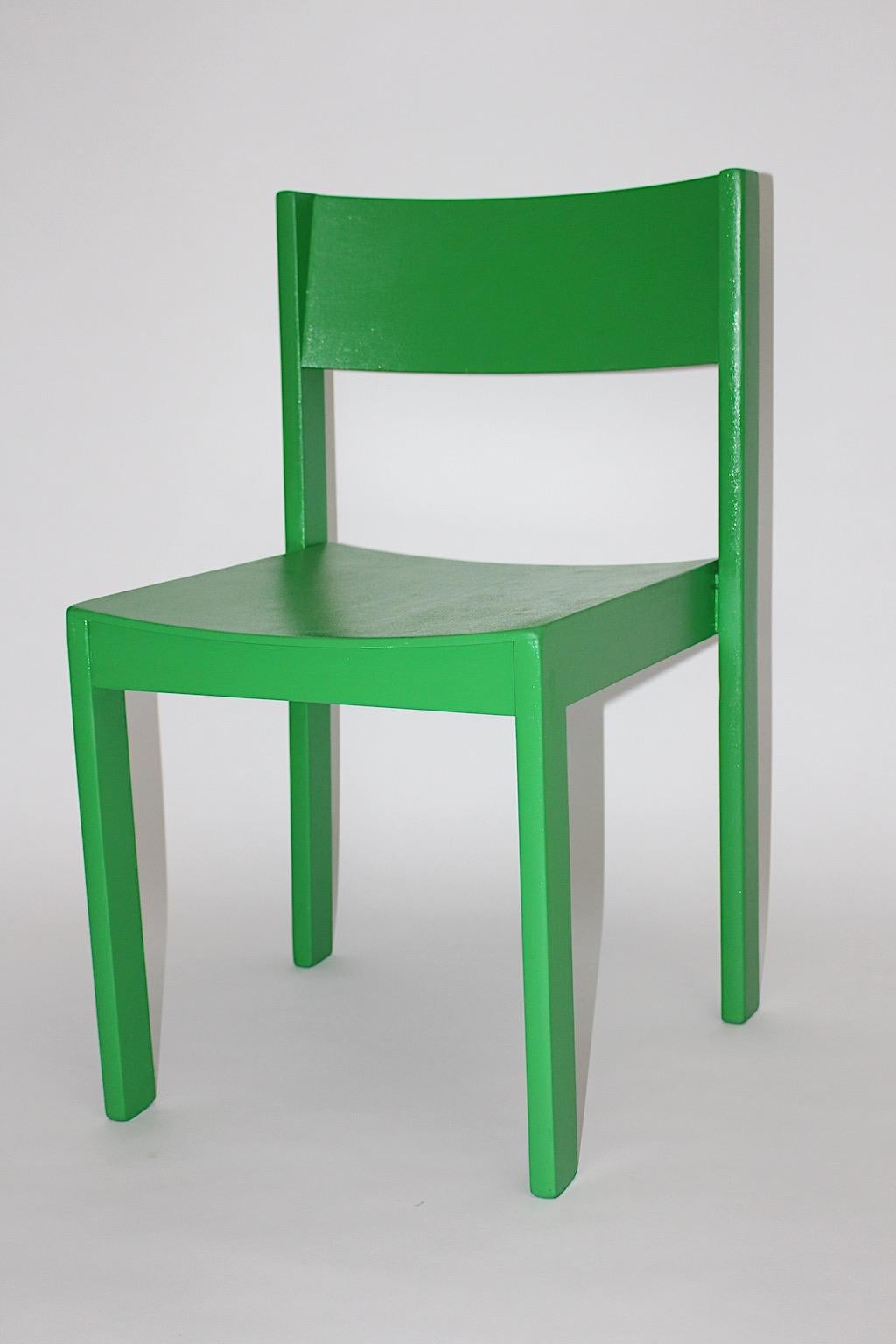 Modernist Green Vintage Beech Stackable Dining Chairs 1950s Austria For Sale 1