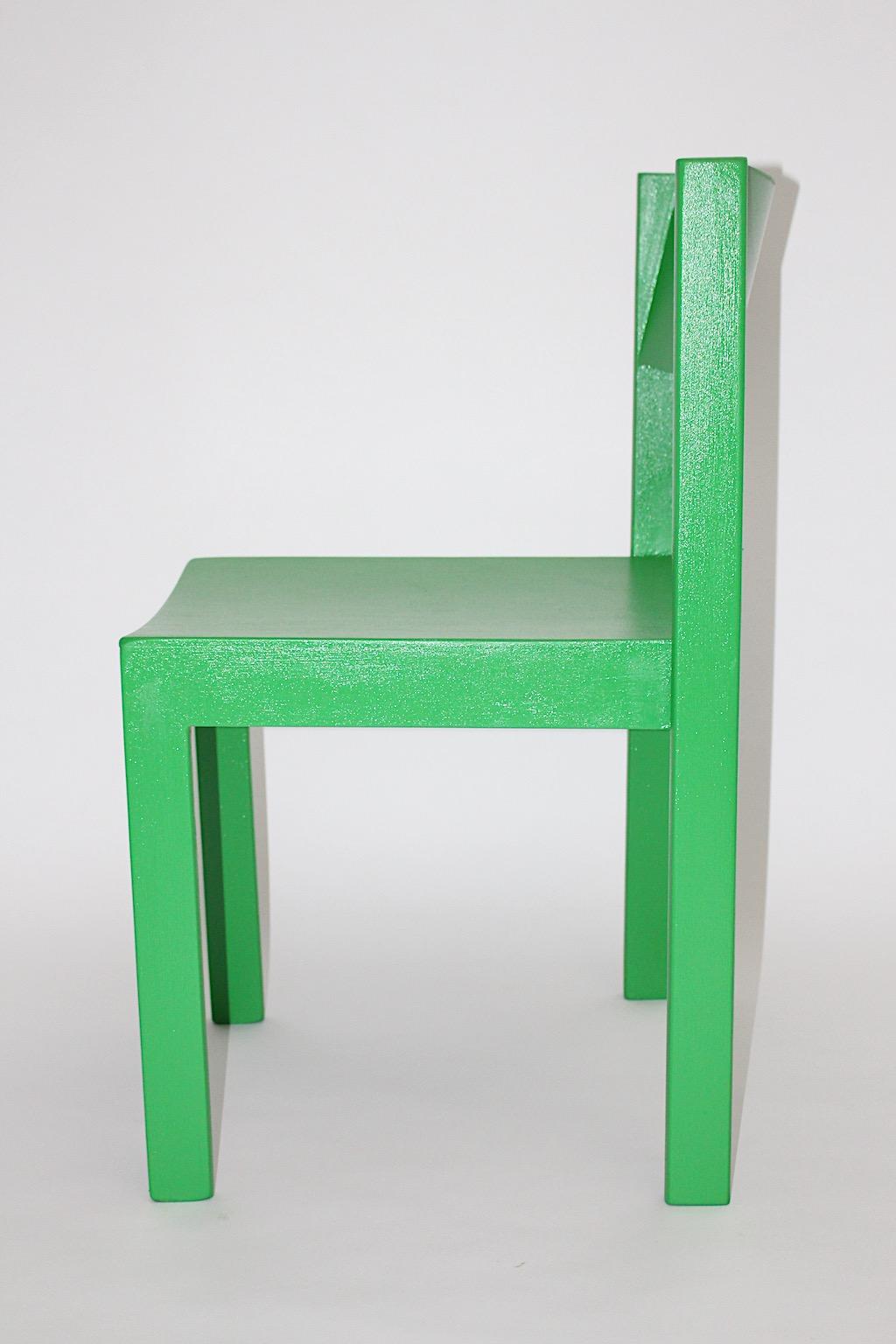 Modernist Green Vintage Beech Stackable Dining Chairs 1950s Austria For Sale 2