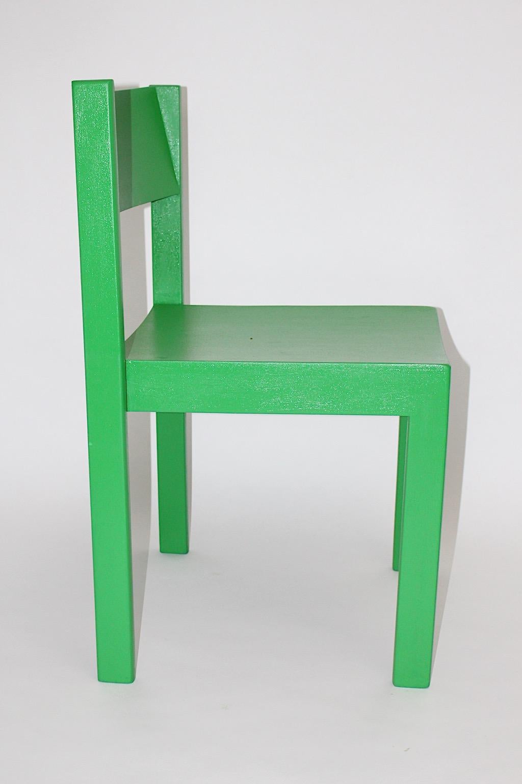 Modernist Green Vintage Beech Stackable Dining Chairs 1950s Austria For Sale 3