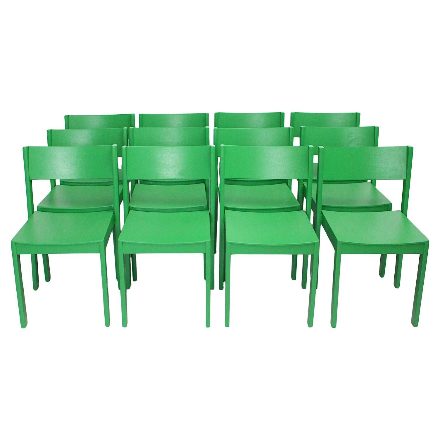 Modernist Green Vintage Beech Stackable Dining Chairs 1950s Austria For Sale