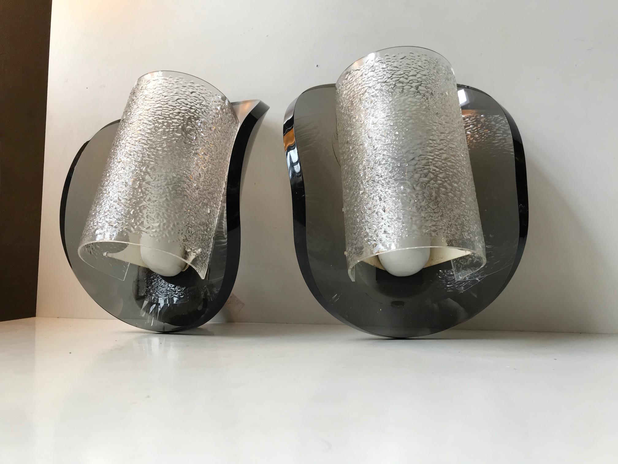 Space Age Modernist Grey Sconces in Bend Lucite from Sönnico Oslo, 1970s For Sale