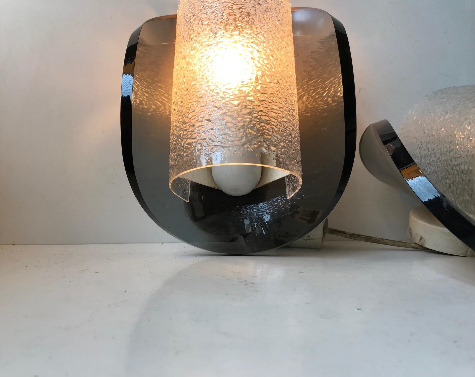 Norwegian Modernist Grey Sconces in Bend Lucite from Sönnico Oslo, 1970s For Sale