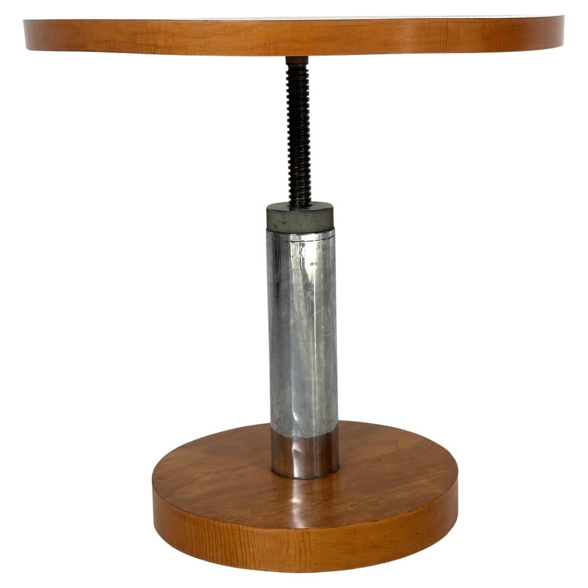 Guéridon moderniste de Marcel-Louis Baugniet, érable et acier nickelé, Belgique, années 1930