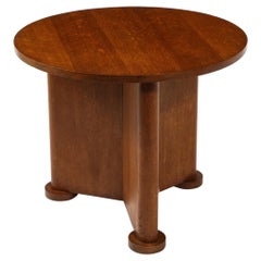 Round Oak Modernized Art Deco Gueridon Side Table, France 1940's