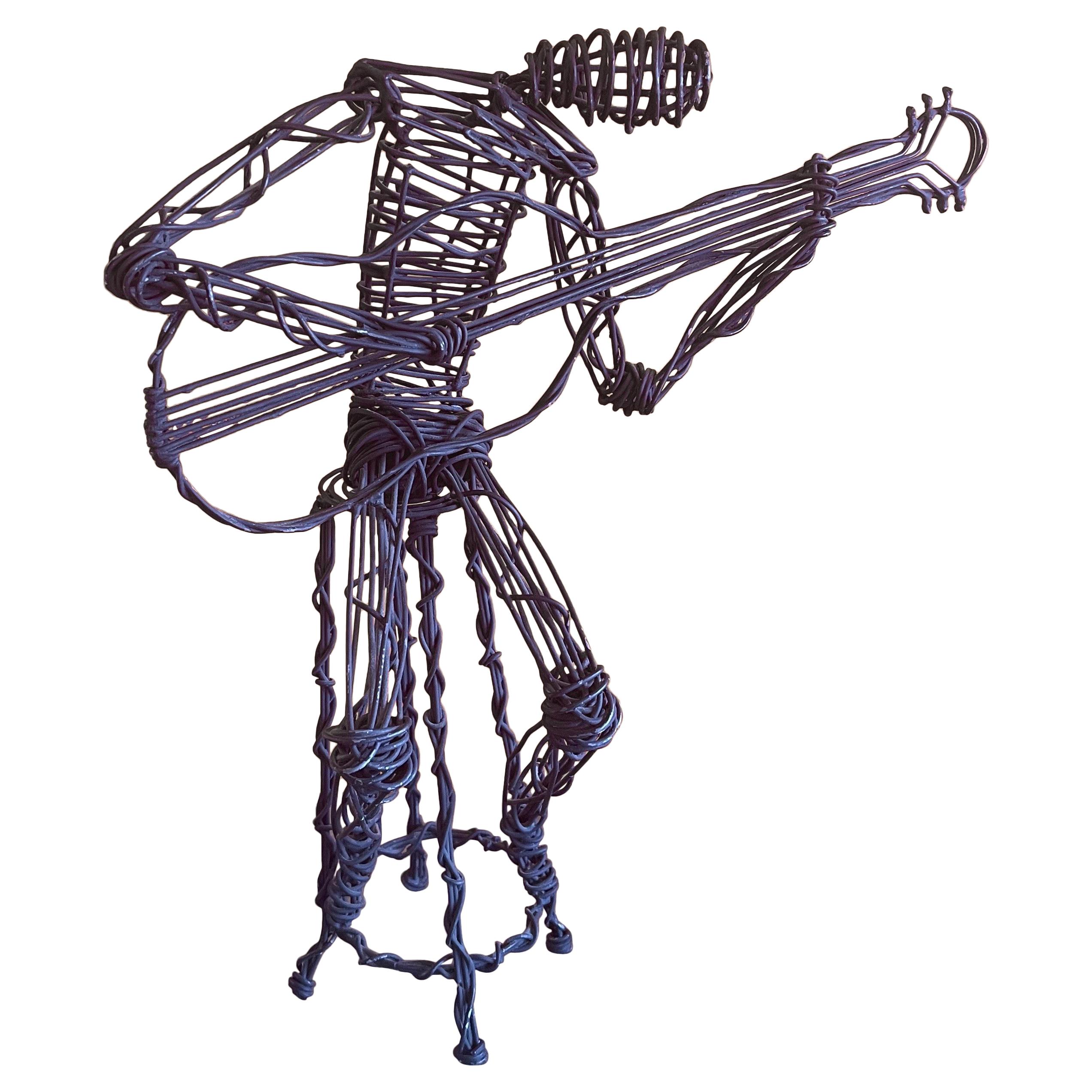 Modernist Guitar Musician Metal Wire Sculpture