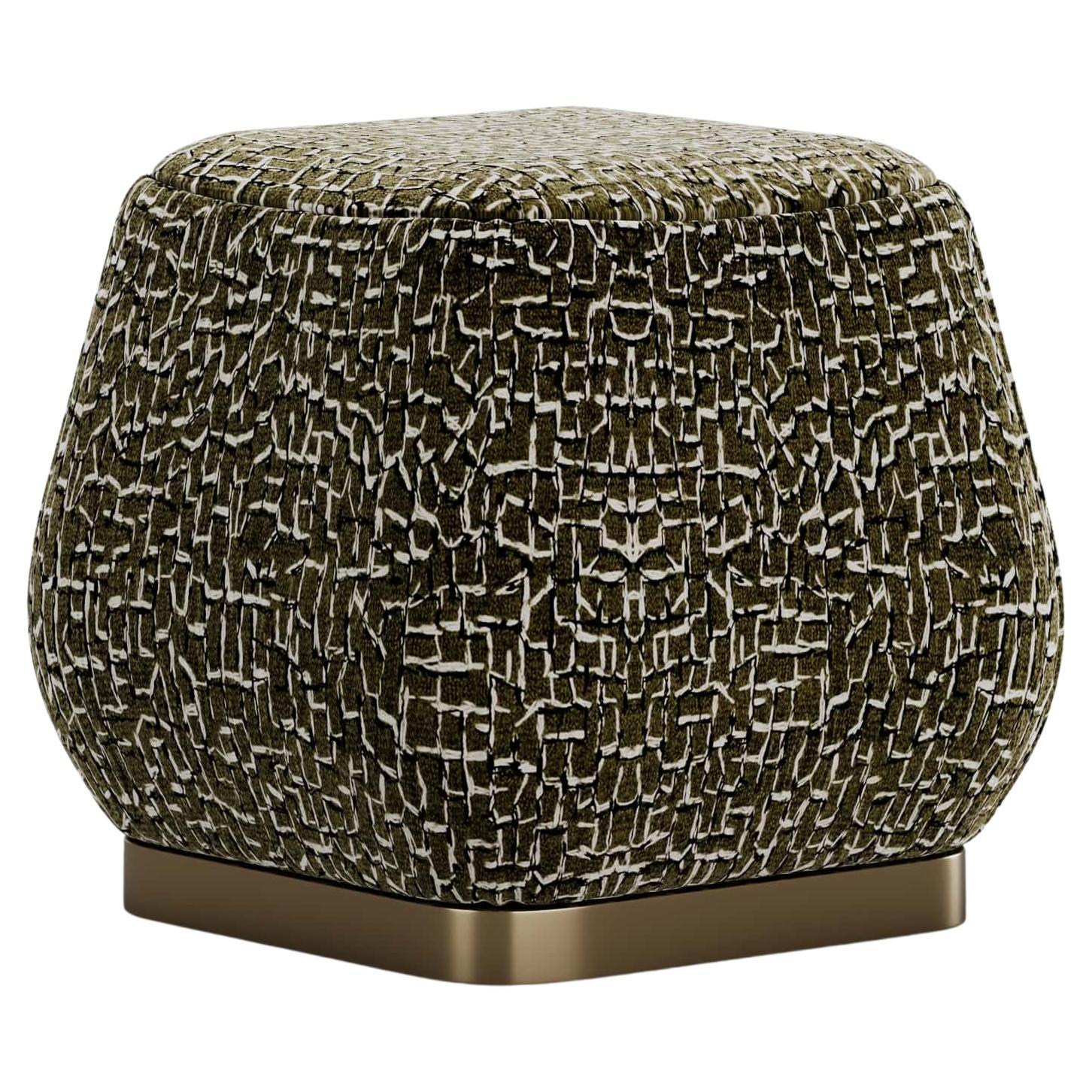 Modernist Gulman Bold Stool in Refined Fabric With Brass Base