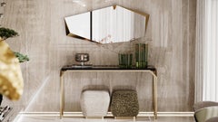 Modernist Gulman Slim Stool in Sleek Fabric With Brass Base