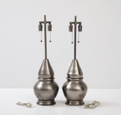 Custom, Mid Century Gun Metal Turret Lamps