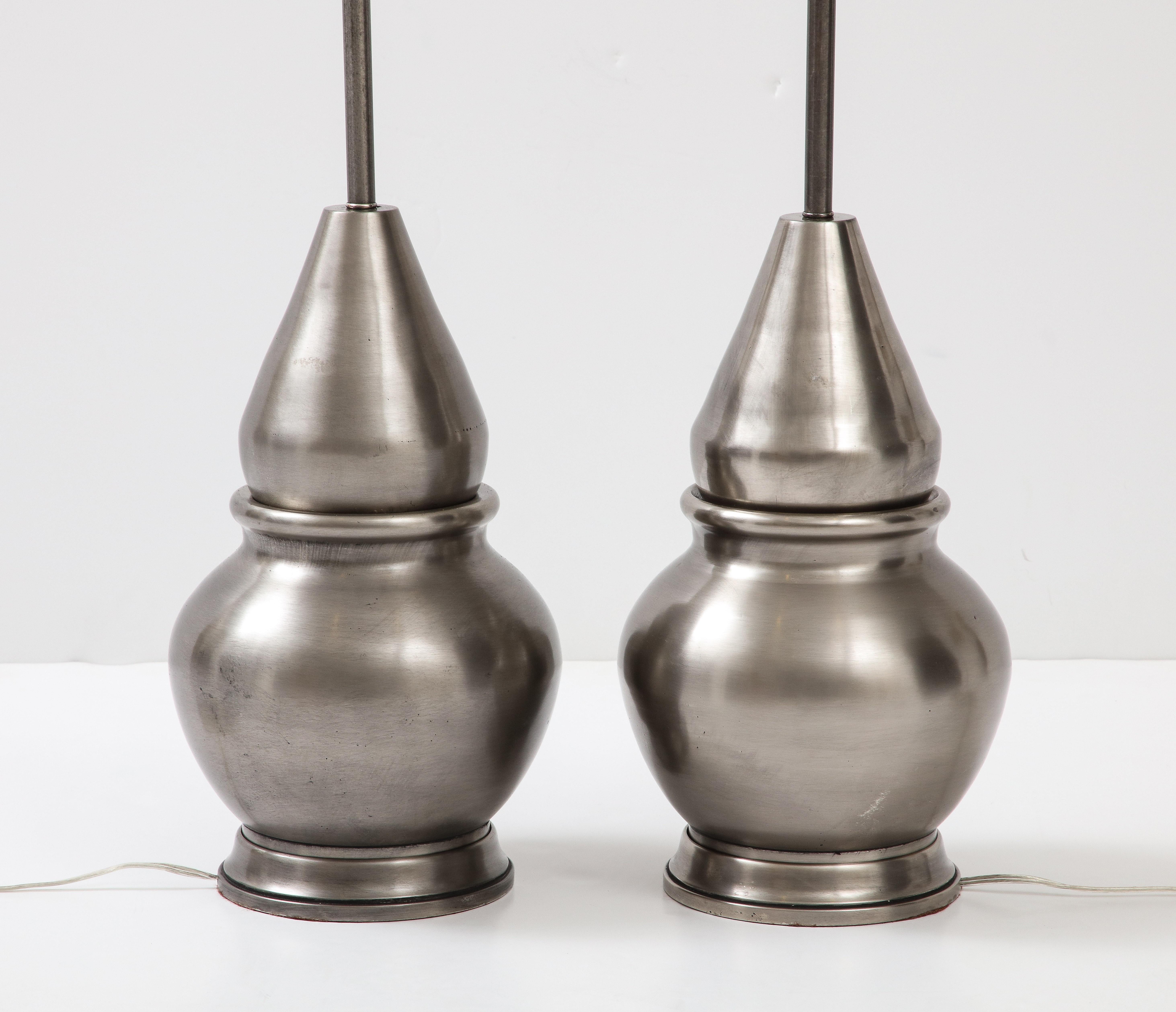 Custom, Mid Century Gun Metal Turret Lamps In Good Condition For Sale In New York, NY