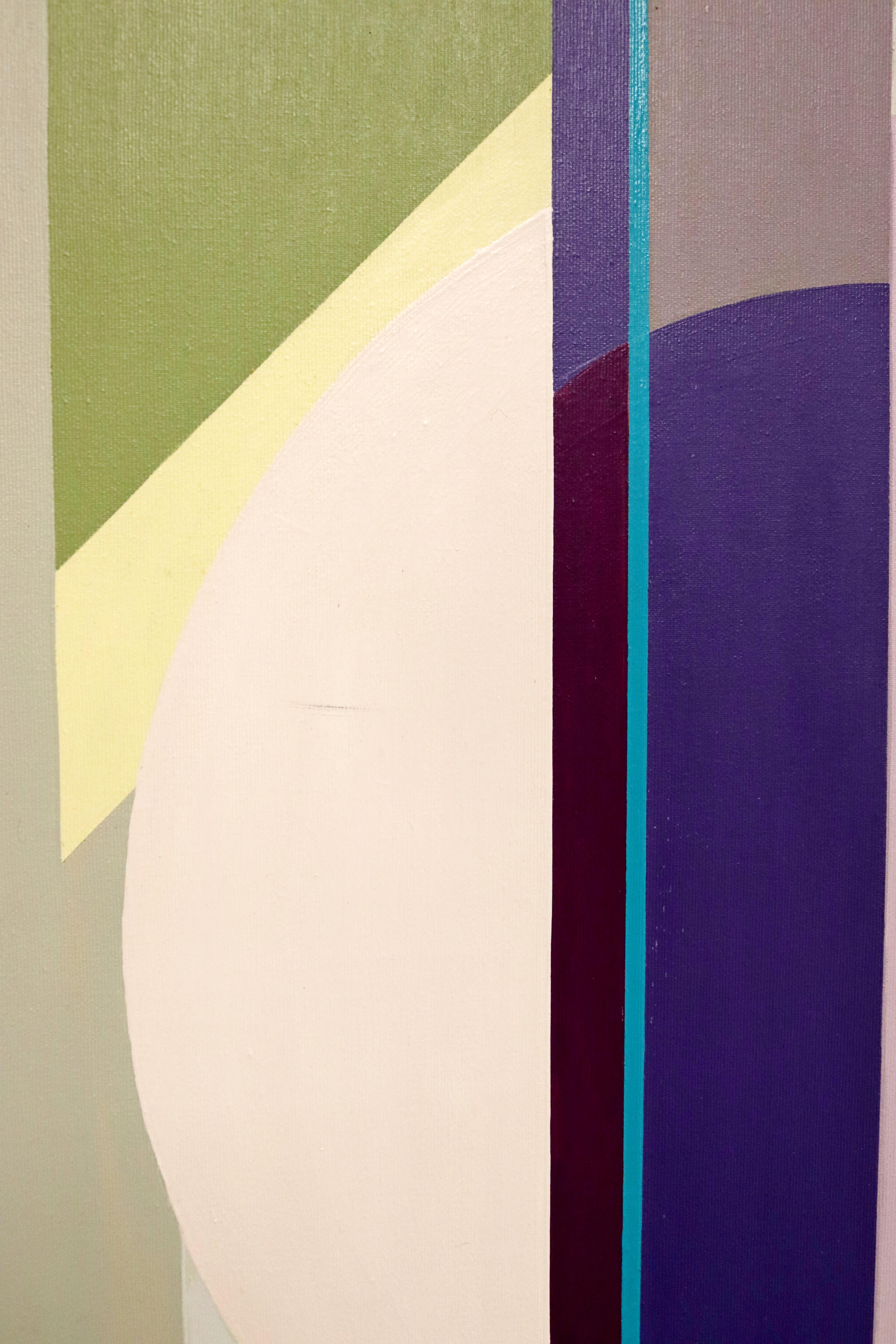 Contemporary Modernist Gunda Hass Signed Acrylic Painting on Canvas Green Purple Gray, 2010s For Sale