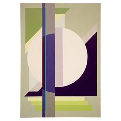 Modernist Gunda Hass Signed Acrylic Painting on Canvas Green Purple Gray, 2010s