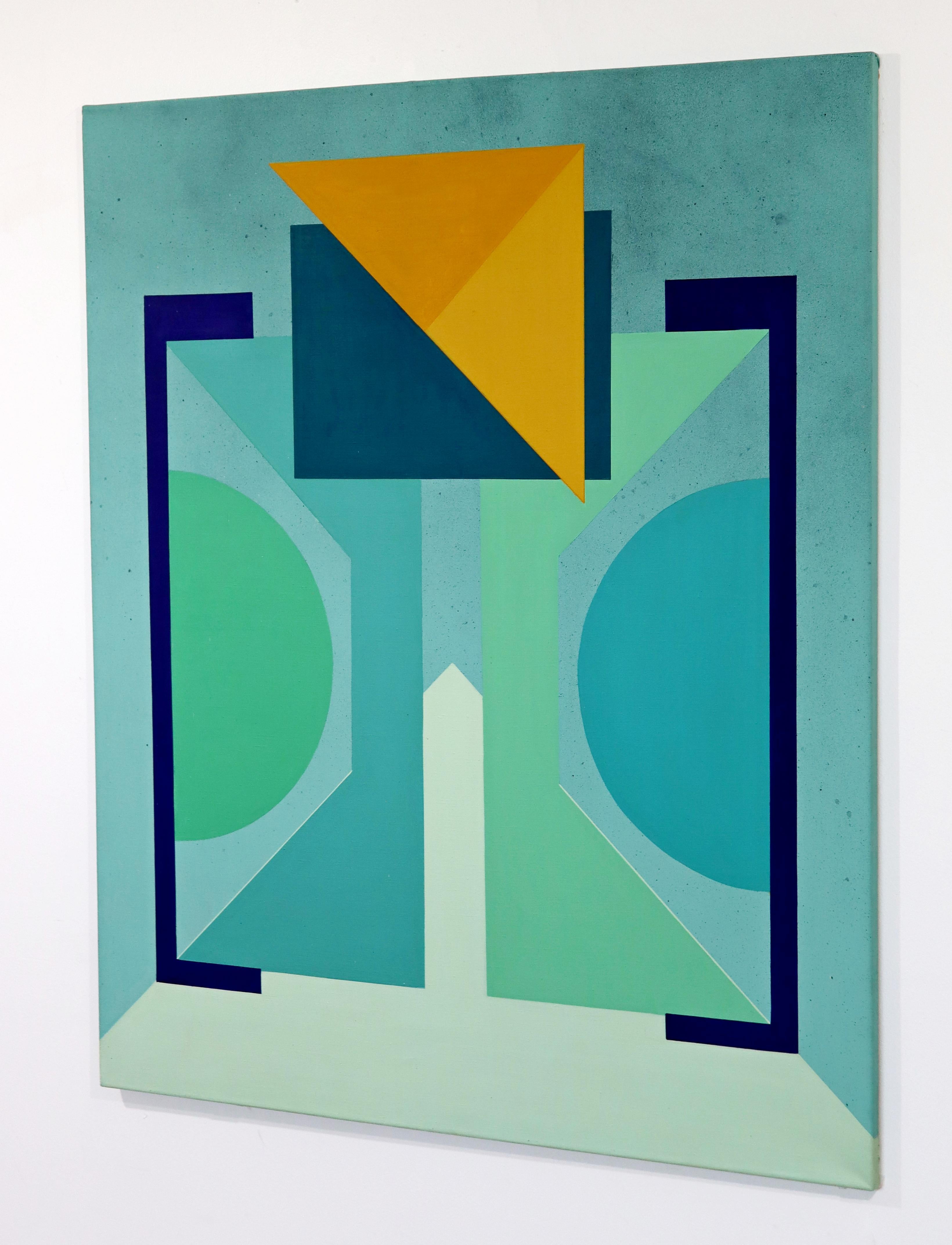 For your consideration is a gorgeous, geometric painting on canvas, by Gunda Hass, circa the 2010s. In excellent condition. The dimensions are 35.5
