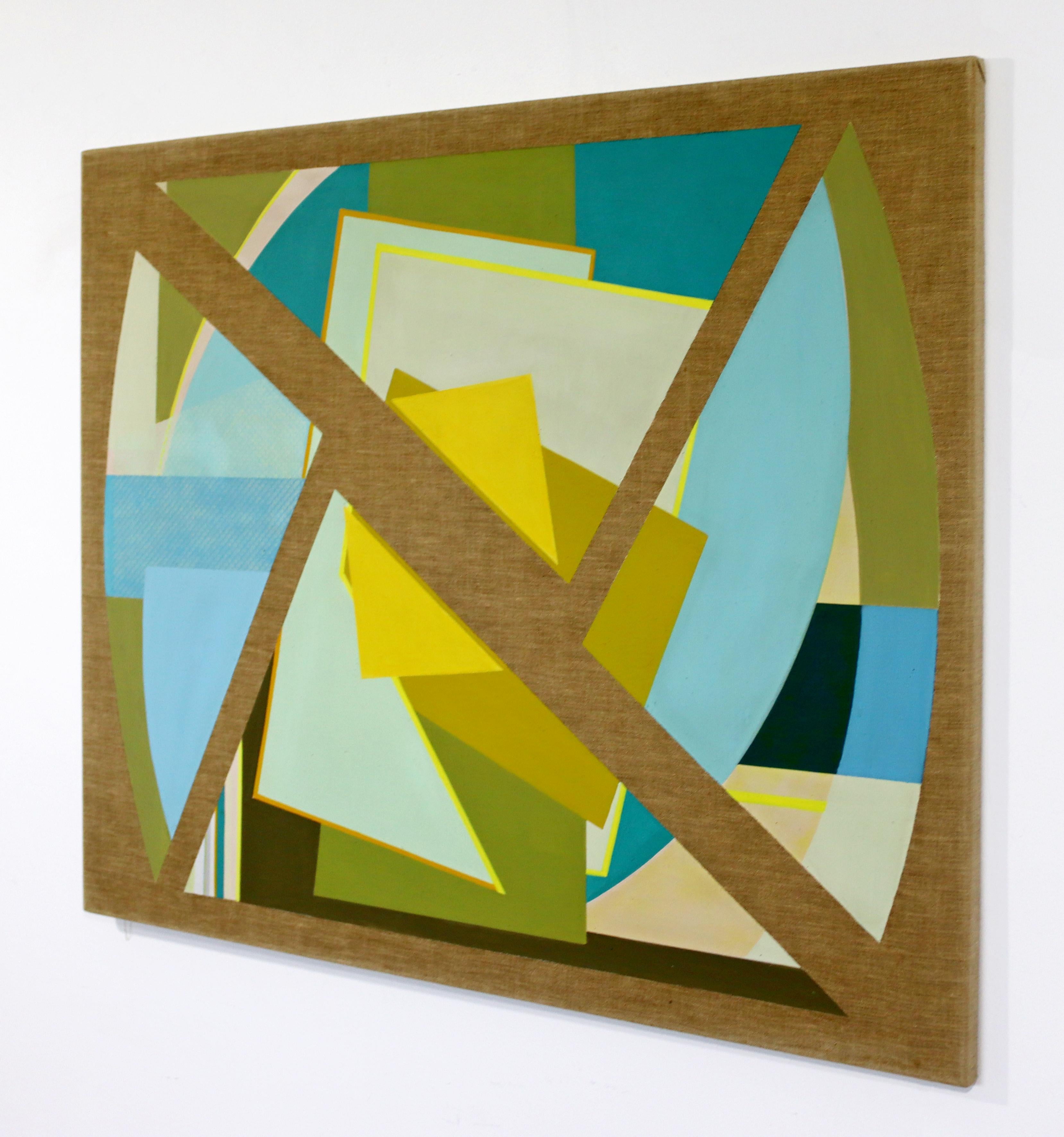 For your consideration is a stunning, geometric painting on canvas, by Gunda Hass, circa the 2010s. In excellent condition. The dimensions are 39.5