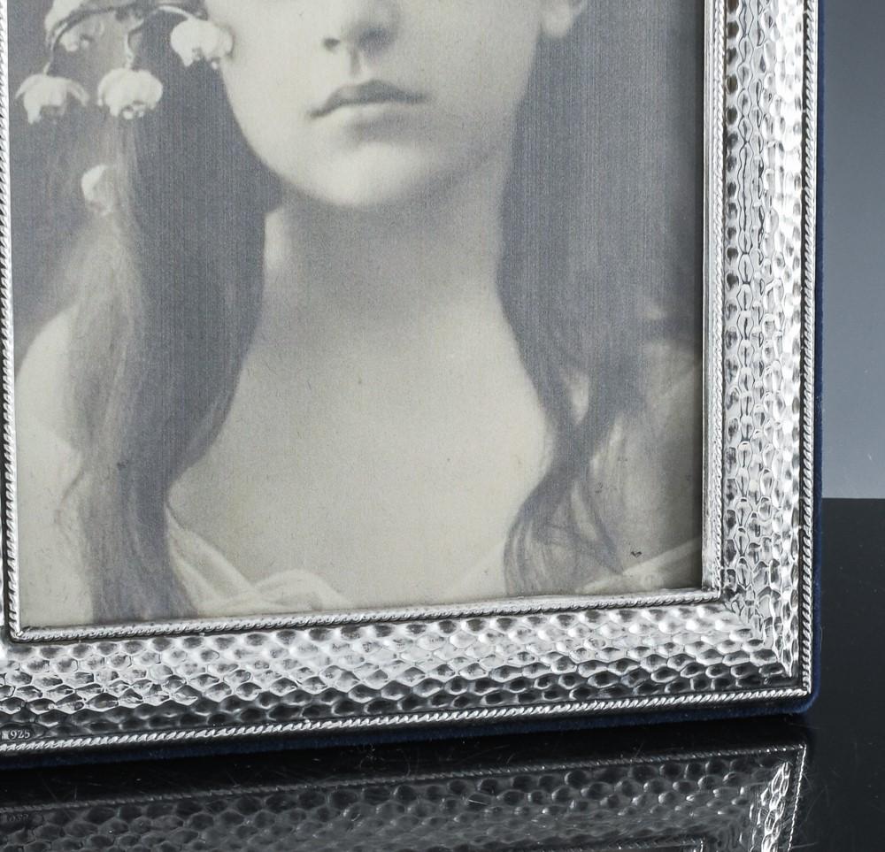 20th Century Modernist Hammered Sterling Silver Photograph Frame For Sale